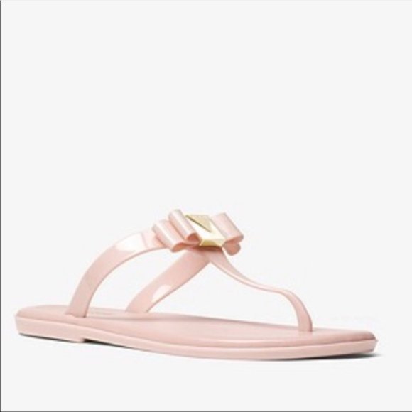 Michael Kors blush pink bow jelly thong flip flop sandal gold logo in size 7 - Picture 12 of 12